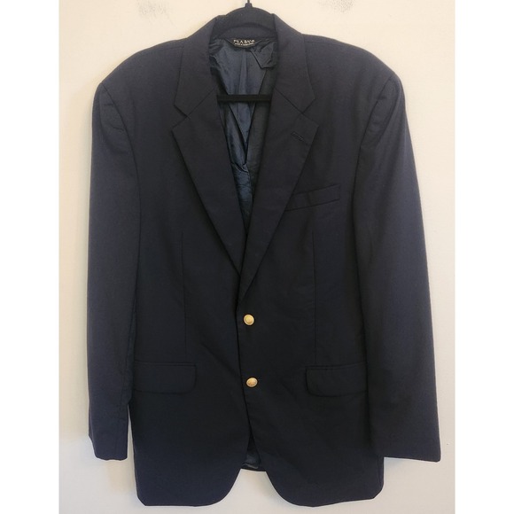 Jos A Bank 42L Navy 100% Wool Blazer Gold Buttons Sports Coat Classic Jacket - Picture 1 of 9